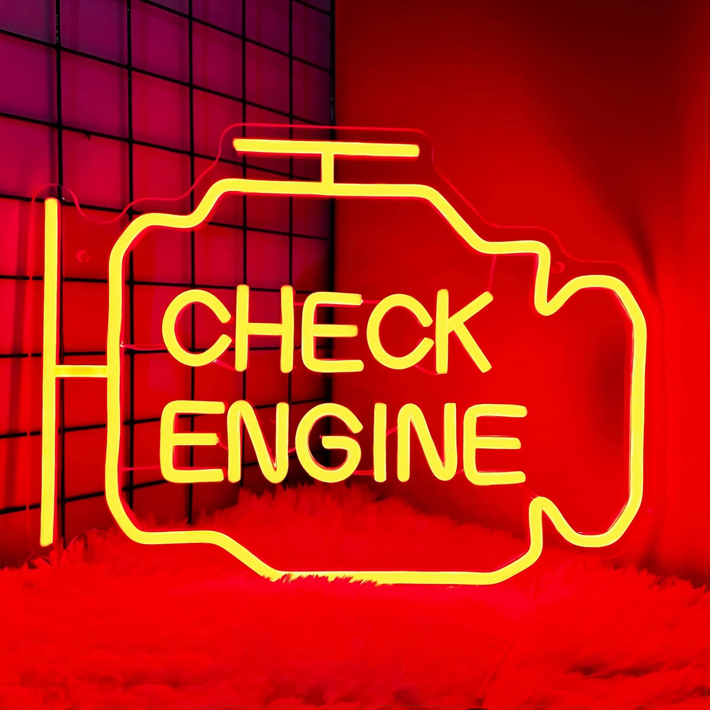 Check Engine Neon Signs for Wall Decoration, LED Neon Garage Signs, Garage Lighting Signs for Men'S Auto Repair Shop Workshops