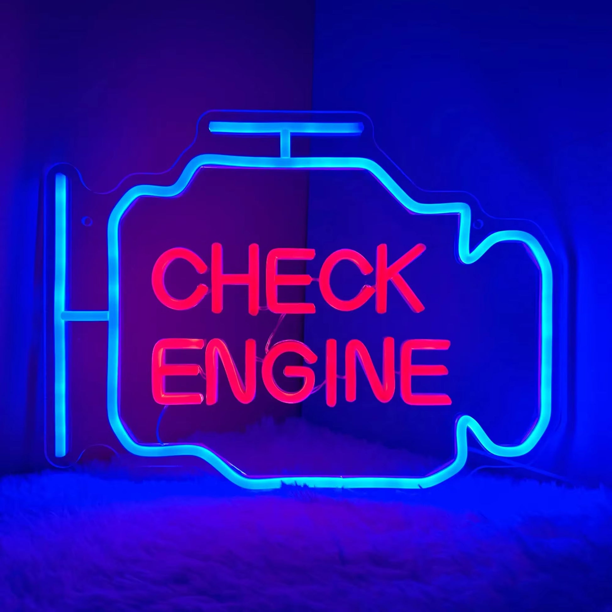 Check Engine Neon Signs for Wall Decoration, LED Neon Garage Signs, Garage Lighting Signs for Men'S Auto Repair Shop Workshops