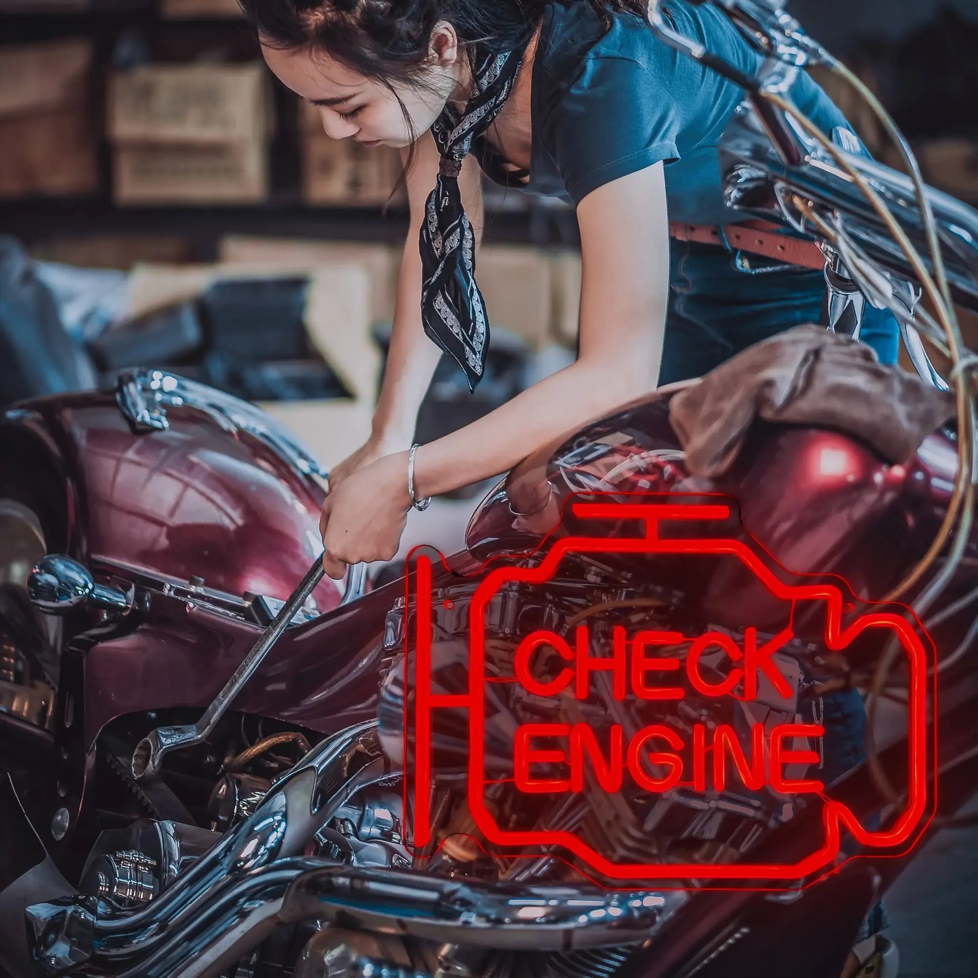 Check Engine Neon Signs for Wall Decoration, LED Neon Garage Signs, Garage Lighting Signs for Men'S Auto Repair Shop Workshops