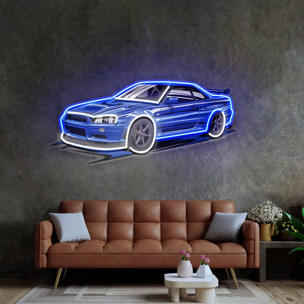 Sports Car Neon Sign UV Print Blue Sport Car Neon Game Room/Boy Room Decor Racing Car Bar Club Wall Decor Gift for Him