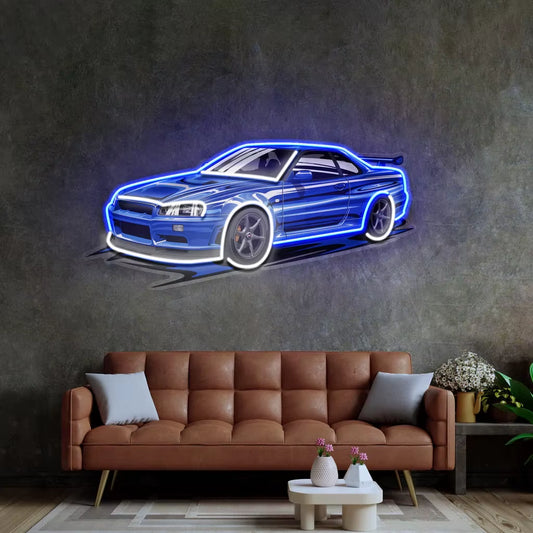 Sports Car Neon Sign UV Print Blue Sport Car Neon Game Room/Boy Room Decor Racing Car Bar Club Wall Decor Gift for Him