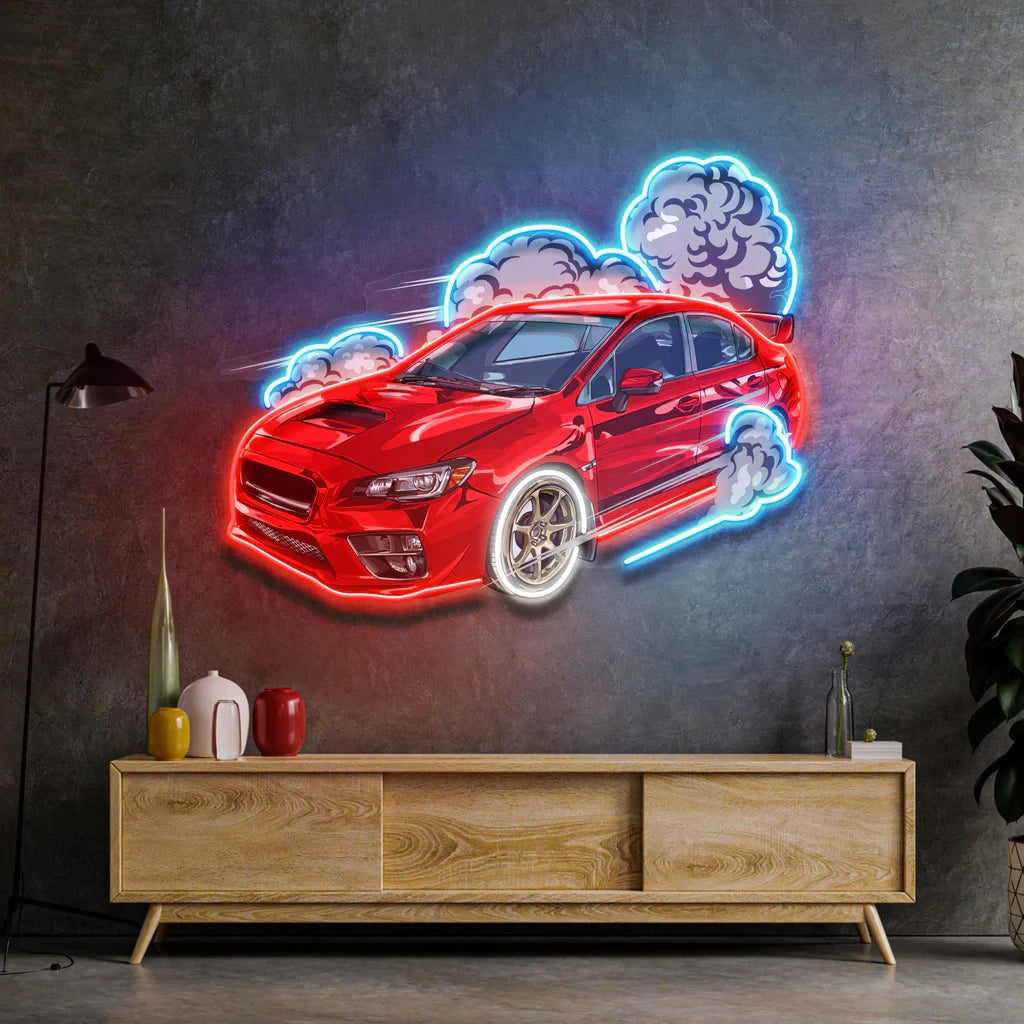Car Fire Neon Sign UV Print Red Sport Car Neon Game Room/Boy Room Decor Racing Car Bar Club Wall Decor Gift for Him