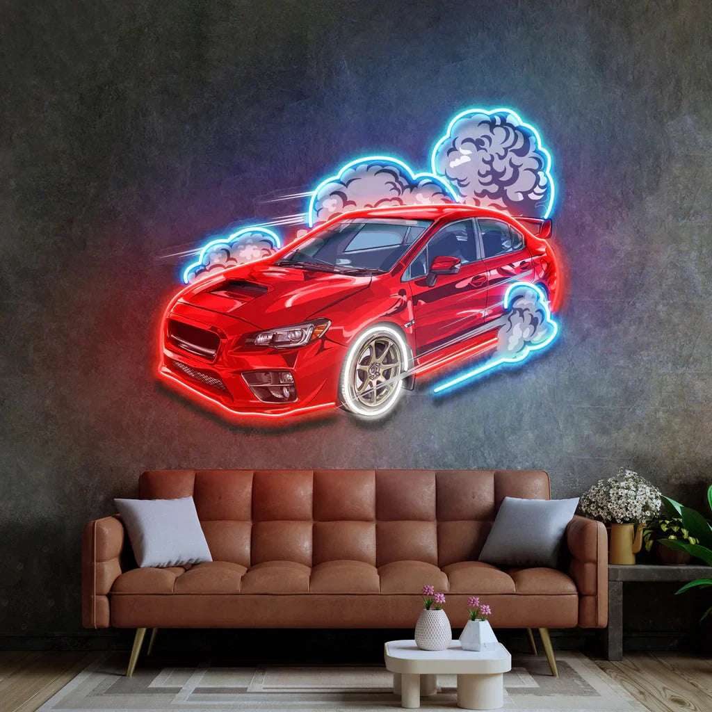 Car Fire Neon Sign UV Print Red Sport Car Neon Game Room/Boy Room Decor Racing Car Bar Club Wall Decor Gift for Him