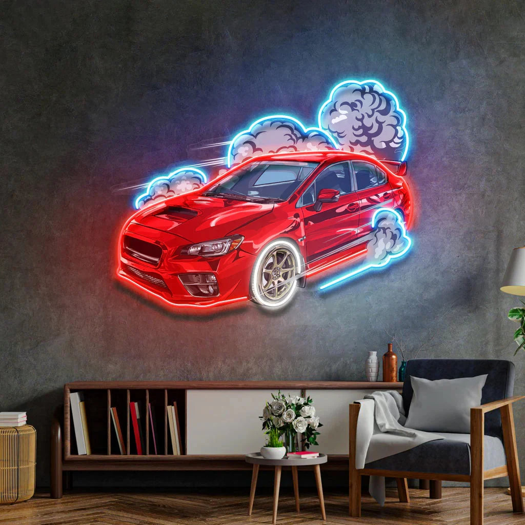 Car Fire Neon Sign UV Print Red Sport Car Neon Game Room/Boy Room Decor Racing Car Bar Club Wall Decor Gift for Him
