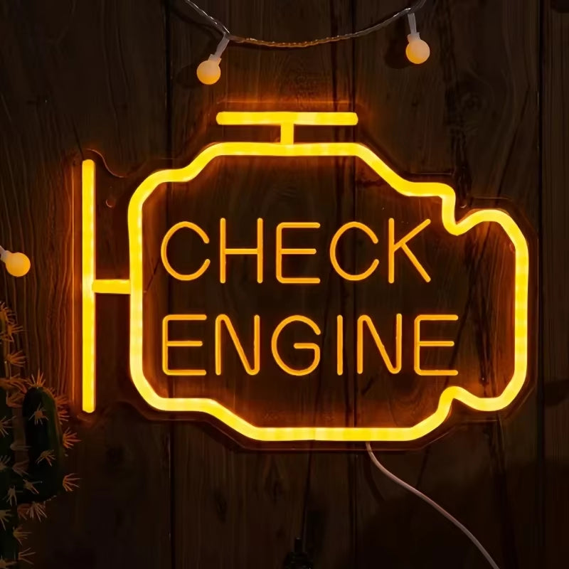 Check Engine Neon Signs for Wall Decoration, LED Neon Garage Signs, Garage Lighting Signs for Men'S Auto Repair Shop Workshops
