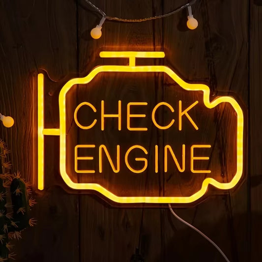 Check Engine Neon Signs for Wall Decoration, LED Neon Garage Signs, Garage Lighting Signs for Men'S Auto Repair Shop Workshops
